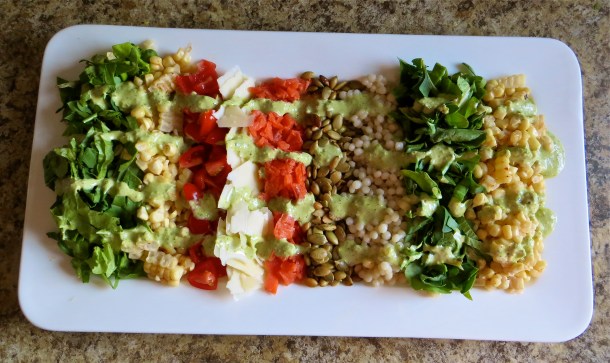 A winning combination of ingredients for this chopped salad is salmon, corn and cherry tomatoes. Photo by Christine Willmsen